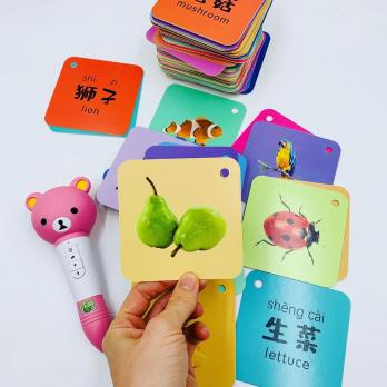 108 карточек первые слова на китайском и английском языке с озвучкой аудиоручкой, озвучивается и китайский, и английский язык